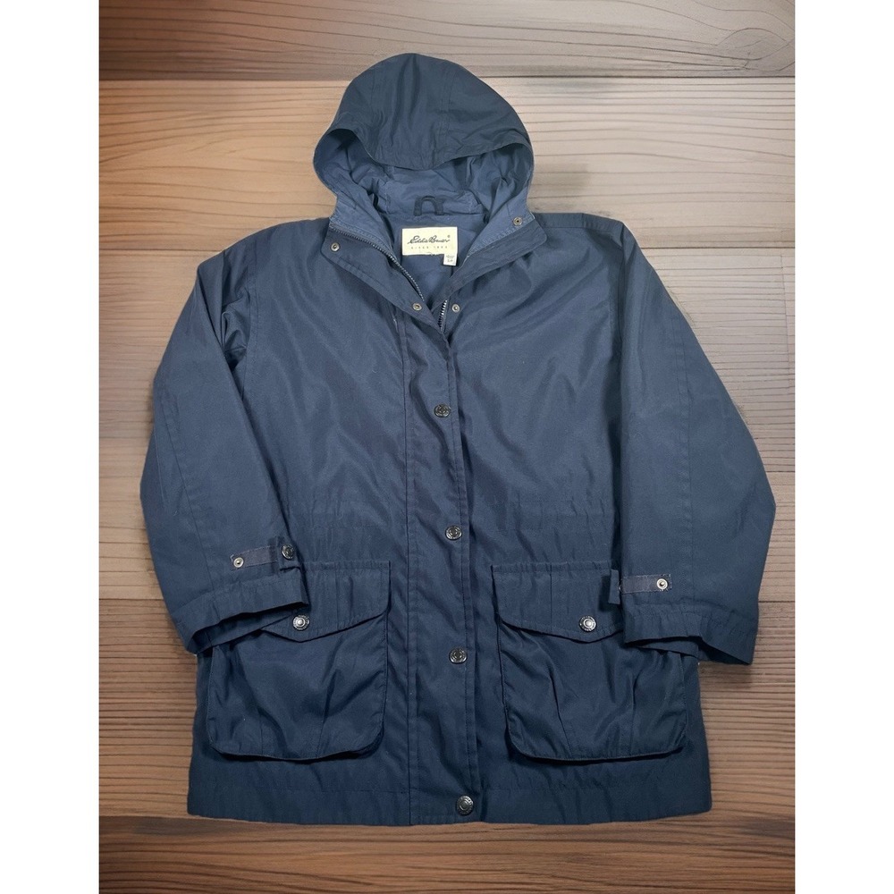 VTG Eddie Bauer Navy Blue Anorak Women's Small Hooded Jacket  Full Zip/Snap‎